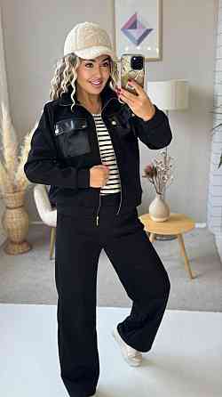 Жіночий стильний костюм-двійка: кофта та штани вельвет на щільному флісі Чорній, 46/48 Одеса