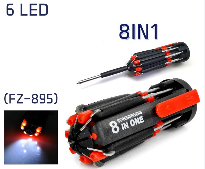Набір викруток FZ-895 8 в 1 / з ліхтариком / 8 in 1 / 3xAAA Дніпро - фото 6