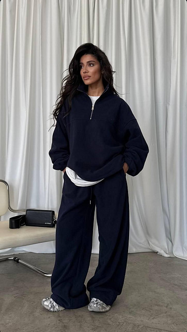 Жіночий теплий костюм-двійка: кофта та штани з турецького двостороннього флісу Темно-синій, 46/48 Одеса - фото 1