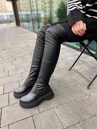 Edan Instruments Ботфорти зимові жіночі з натуральної шкіри чорні на низькому ходу високі, напо Коломия