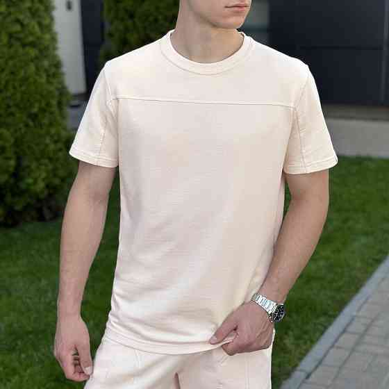 Літній комлект для чоловіків світлий бежевий шорти та футболка Pobedov Barel Київ