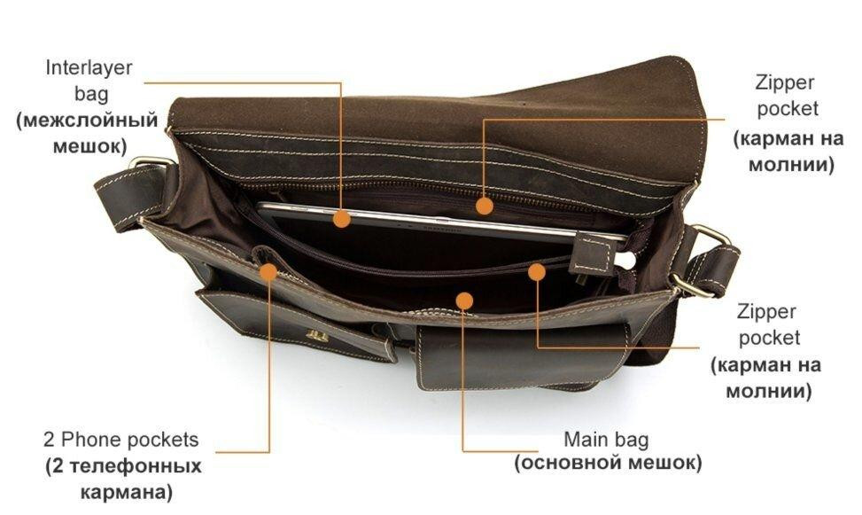 Cумка мужская с эффектом старины Vintage 14697 Коричневая Киев - изображение 7