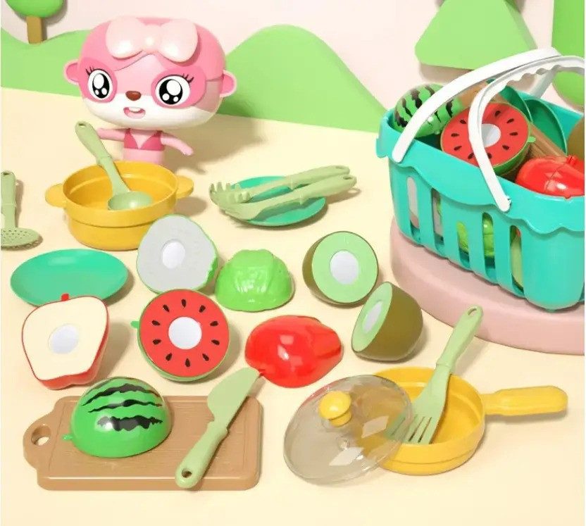 Набір фруктів пластикових для дітей, набір юних кулінарів + кошик і столові прилади, 17 предметів Кам'янець-Подільський - фото 1