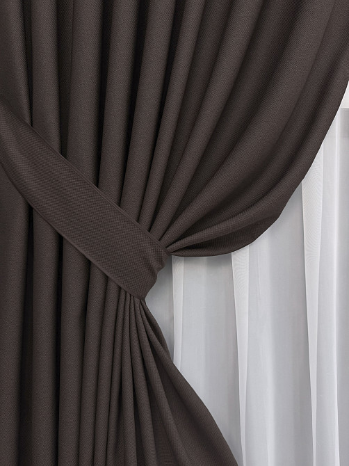 Комплект готовых штор VR-Textil Рогожка TERRA LUXE № 2066ш Венге 200х270 см 2 шт (32-465) Киев - изображение 5