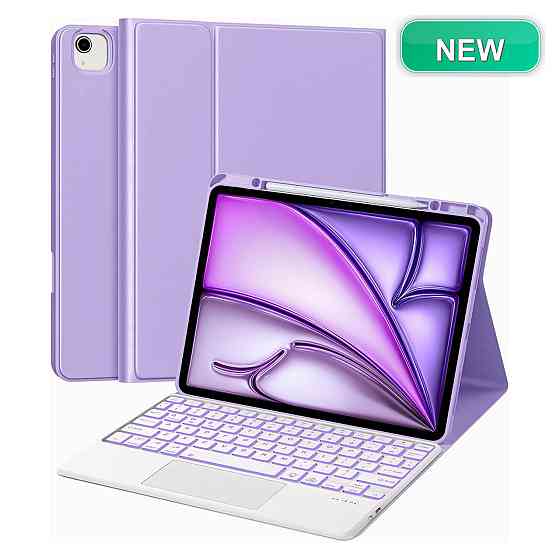 Клавіатурний чохол AMOUOGOEY QWERTZ для iPad Air 13 iPad Pro 12.9 світло фіолетовий Bluetooth трекпад підсвітка USB-C Київ