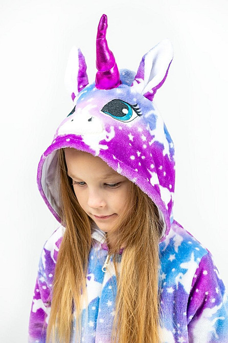 Детская пижамкигуруми детский и подростковый Единорог, фиолетовый, пижама -  комбинезон на молнии домашний топ Киев - изображение 4
