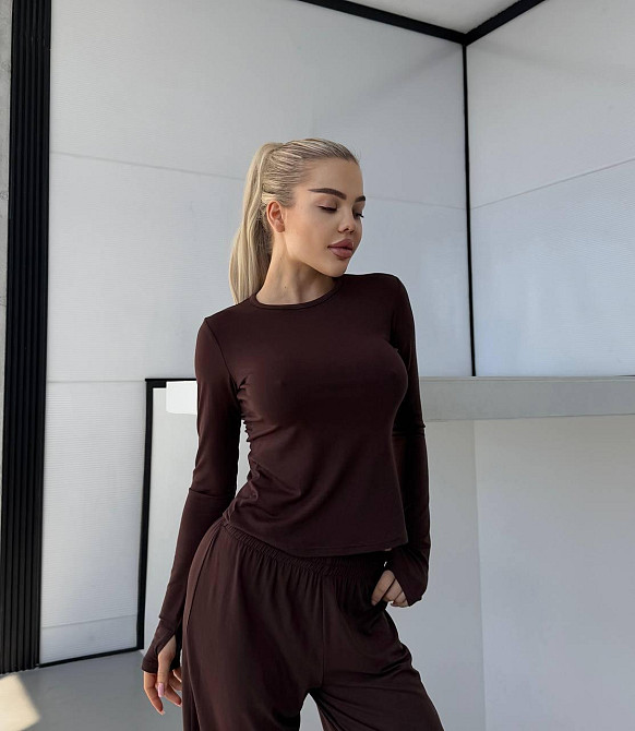 Жіночий прогулянковий костюм-двійка турецький віскоза Шоколад Одеса - фото 8