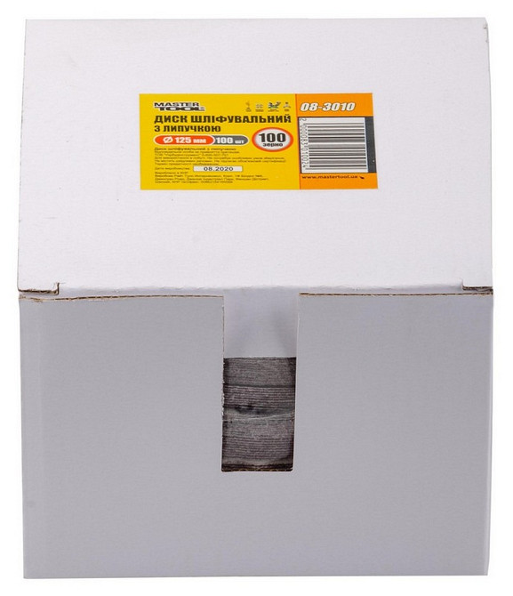 Круг шліфувальний на липучці MASTERTOOL 125 мм зерно 100 SHOWBOX 100 шт 08-3010PC Коломыя - изображение 2