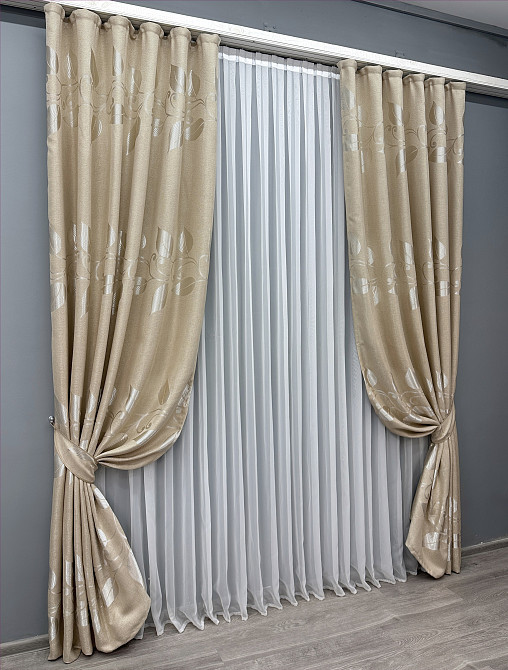 Комплект готових штор VR-Textil Льон Рогожка № 1693ш Бежевий 140х270 см 2 шт (39-968) Київ - фото 3