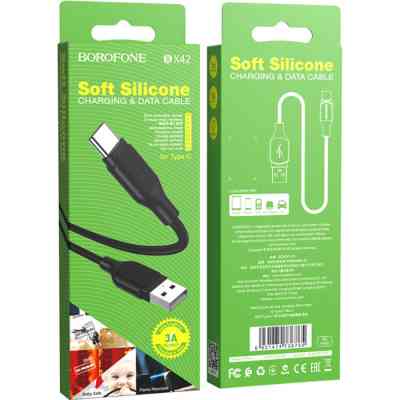 Дата кабель USB 2.0 AM to USB-C 1.0m 3A silicone BX42 black BOROFONE (6931474736765) Винница
