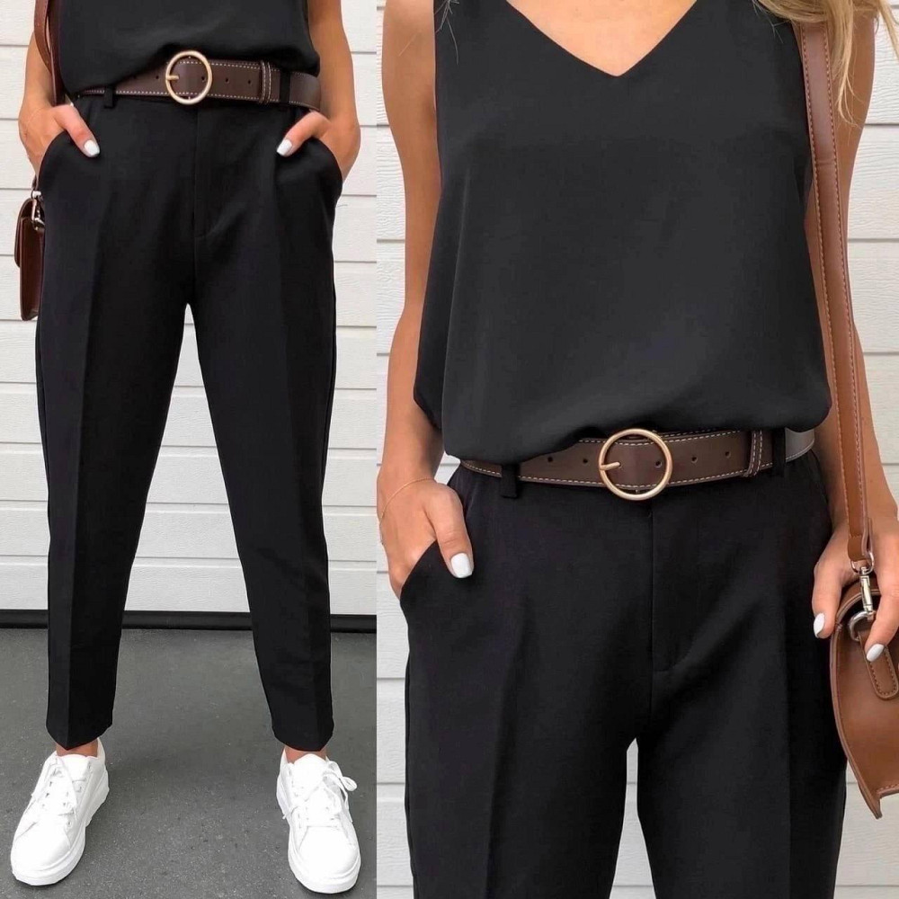 Женские базовые брюки зауженные к низу костюмный тиар Черный, 46/48 Одесса - изображение 1