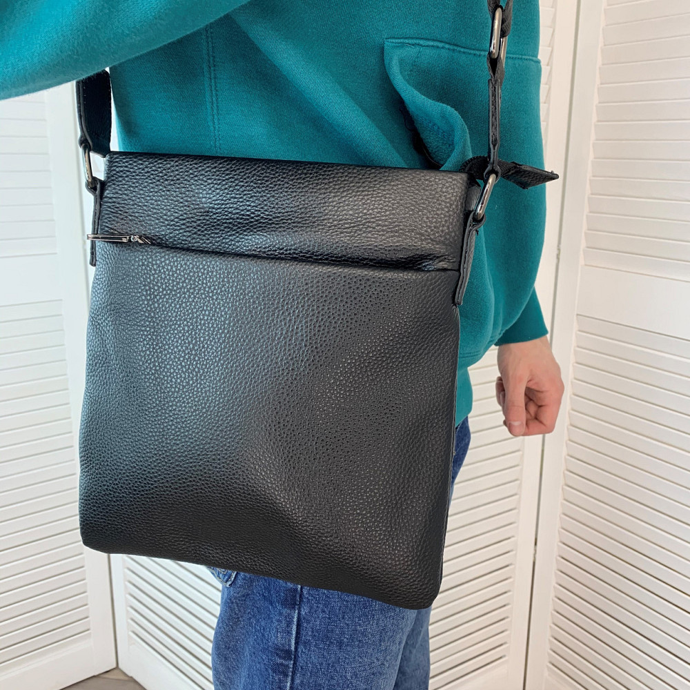 Сумка чоловіча через плече для документів з натуральної шкіри містка, чорнаMasterSem Київ - фото 1