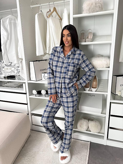 Женская домашняя повседневная в клетку пижама с фланели. джинсовий, 42/44 Одесса - изображение 6