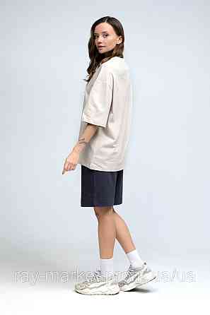 Костюм футболка оверсайз бежева та шорти темно-сірі RAY BASIC жіночий (U1801W-Cream-Grey) Київ
