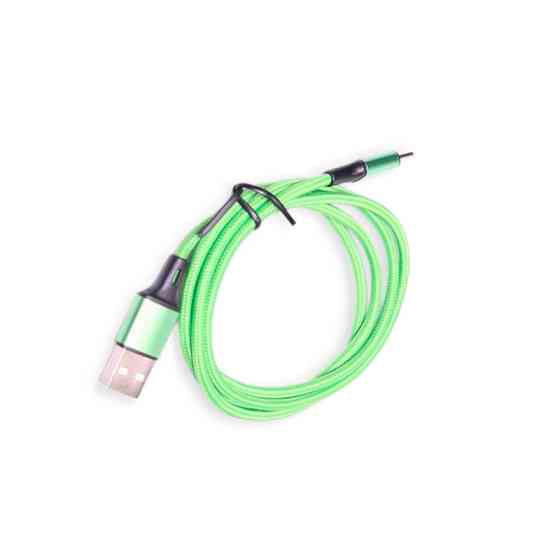 Кабель для зарядки USB - Type-C, 1м, зеленый, круглый, ткан. оплетка Мукачево