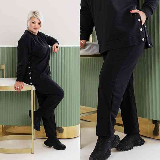 Жіночий стильний повсякденний костюм двонитка Чорний, 60/64 Одеса