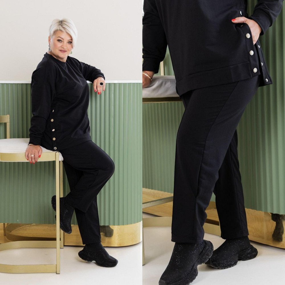 Жіночий стильний повсякденний костюм двонитка Чорний, 60/64 Одеса - фото 1