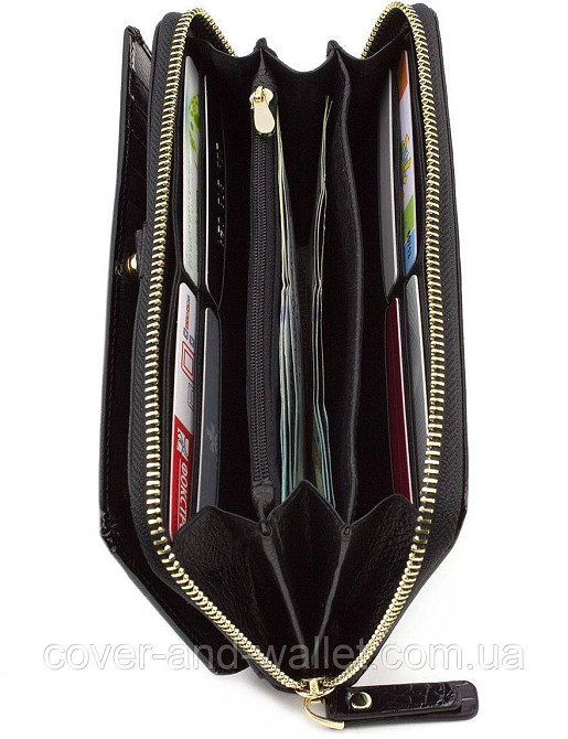Чорний лаковий жіночий гаманець на змійці з блоком для карток S7001A Black Київ - фото 6