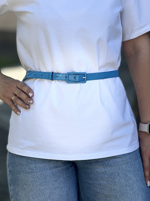 Ремінець лакований вузький "Milano" Блакитний Київ - фото 3