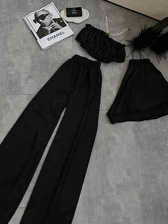 Жіноча піжама-трійка: топ шорти та штани із шовку армані Чорний, 44/46 Одеса