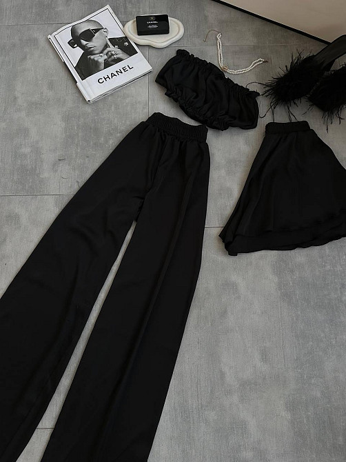 Жіноча піжама-трійка: топ шорти та штани із шовку армані Чорний, 44/46 Одеса - фото 4