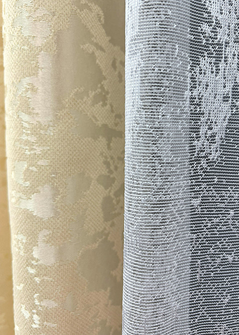 Комплект штор VR-Textil Льон Мармур 150х270 2шт і Тюль 500х270 1909ш-1400т Кремовий з білим 71-137/4 Київ - фото 5