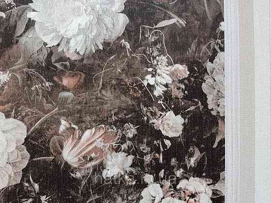 Обои виниловые на флизелине AS creation The Bos 0.53х10 цветы пионы розы астры белые коричневые на черном Киев