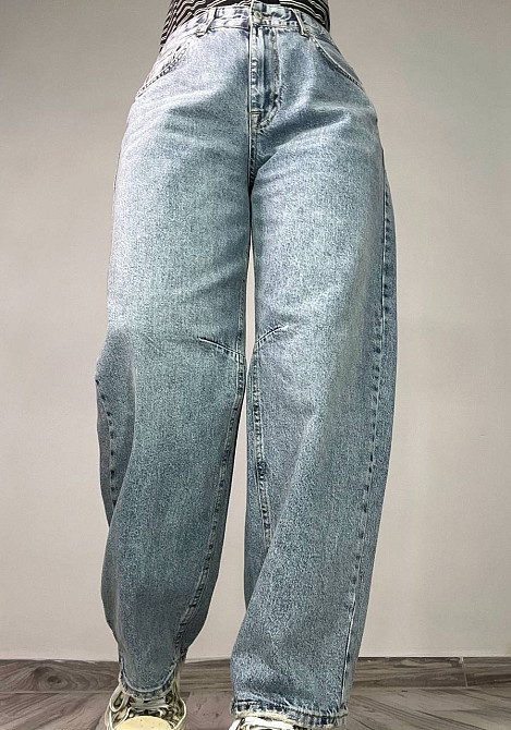 Джинси жіночі Its Basic 3140 skater balon широкі банани затяжка на талії блакитні, блакитний, 36, 36, 82 см, 110 см Київ - фото 1