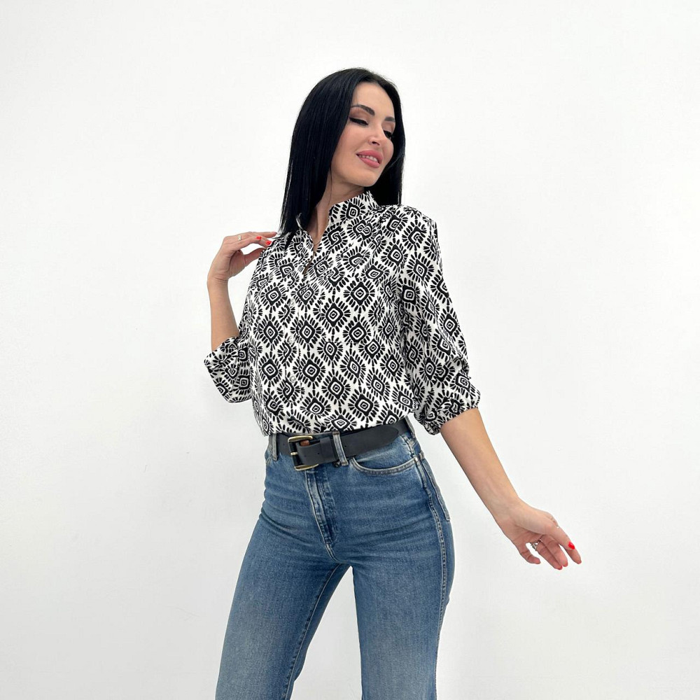 Жіноча блузка з принтом "Marocco" оптом | Норма і батал | Розпродаж моделі Білий, 50-52 Київ - фото 1