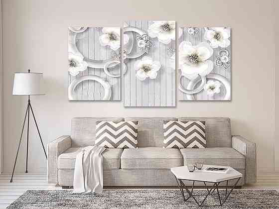 Модульная картина в гостиную / спальню  Білі квіти  Art-528_3 70x130 см Київ