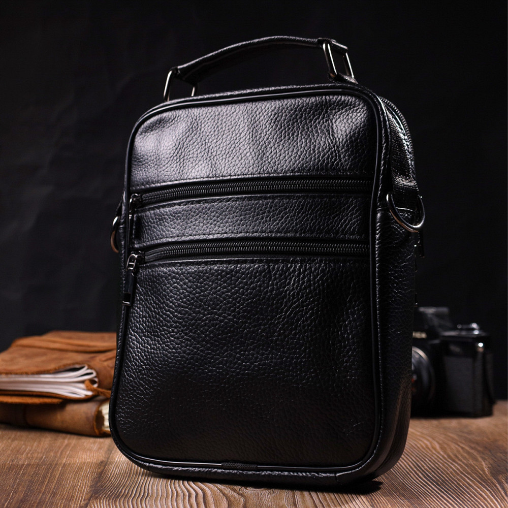 Практичний чоловічий месенджер із натуральної шкіри Vintage 21950 Чорний Київ - фото 2