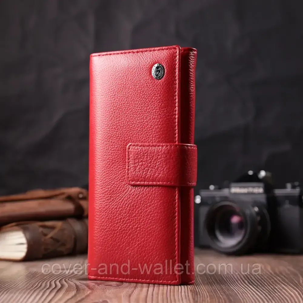 Стильный женский кожаный кошелек на кнопке красного цвета ST Leather 268 Киев - изображение 7