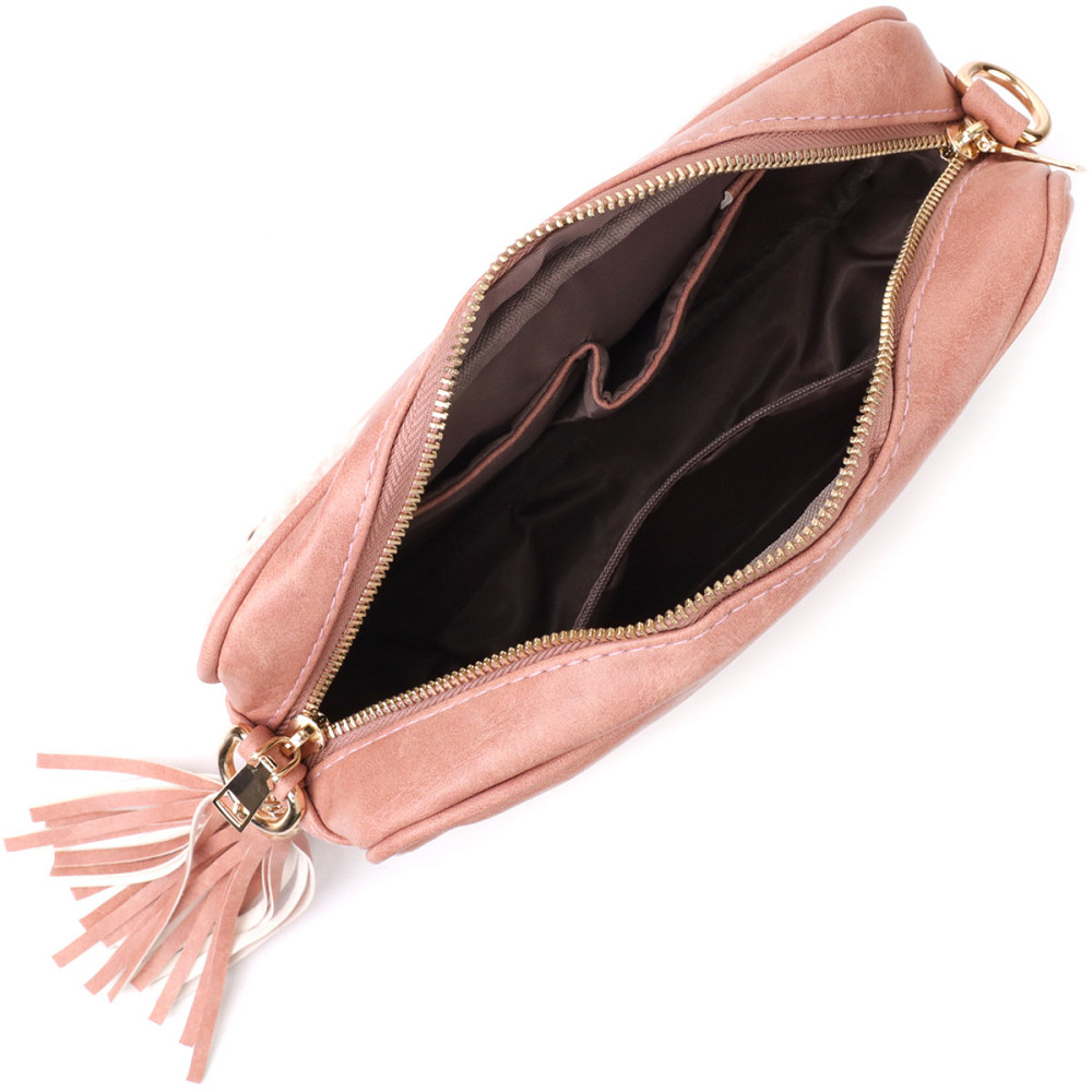 Жіноча сумка з плюшевою вставкою на лицьовій стороні з екошкіри Vintage sale_15133 Рожевий Київ - фото 5