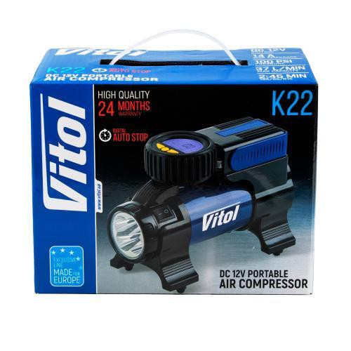 Компрессор ViTOL K-22 100 psi, 14 А, 37 л, с фонарём и автостопом, для прикуривателя Харьков - изображение 2