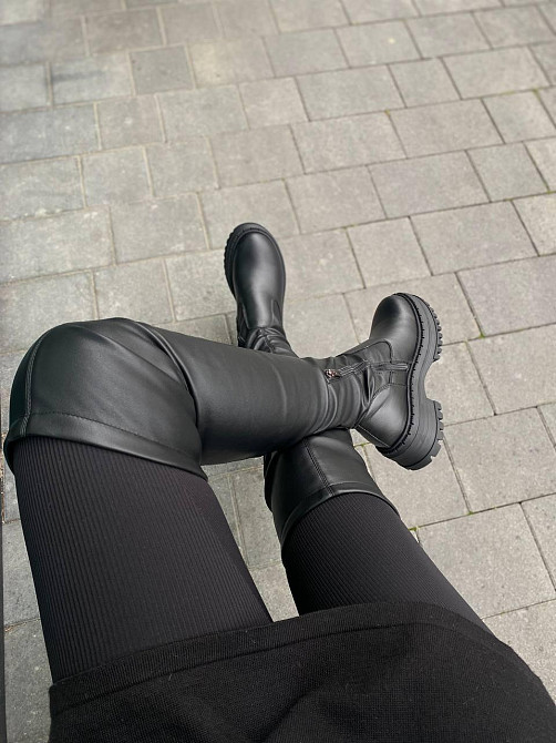 Edan Instruments Ботфорти зимові жіночі з натуральної шкіри чорні на низькому ходу високі, напо Коломыя - изображение 9