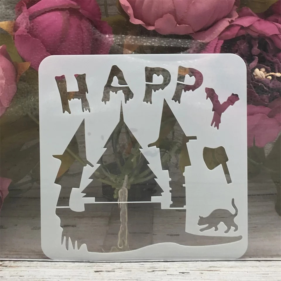 Трафарет Хэллоуин Замок 13 на 13 см серый Киев - изображение 1