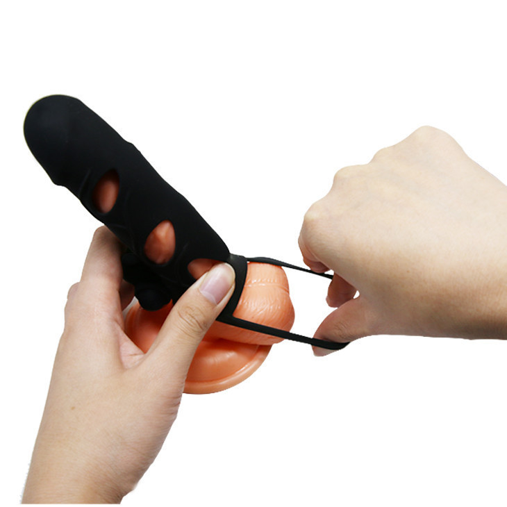 Насадка на член - Pretty Love Penis Sleeve With Ball Strap 5.5" Black Sex Aura Київ - фото 7