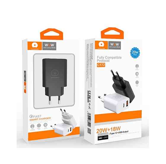 Зарядний пристрій WUW-C172 20W PD USB-C + USB QC3.0 18W white (6972573335381) Київ