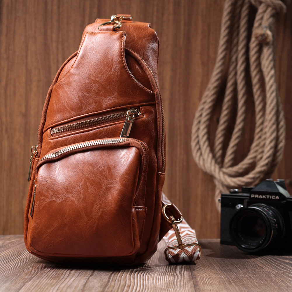 Стильна жіноча слінг сумка через плече з екошкіри Vintage 22751 Рудий Київ - фото 9