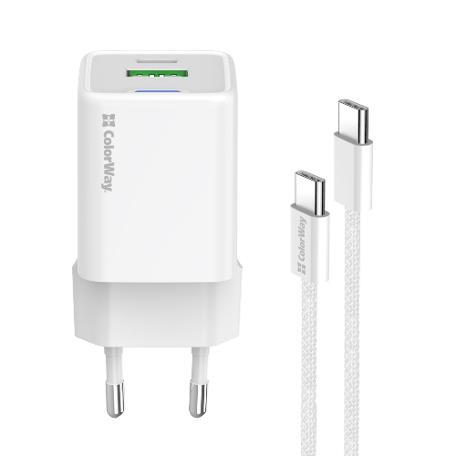 Зарядний пристрій мережевий USB/Type-C + кабель Type-C PD 30W GaN Mini ColorWay Житомир