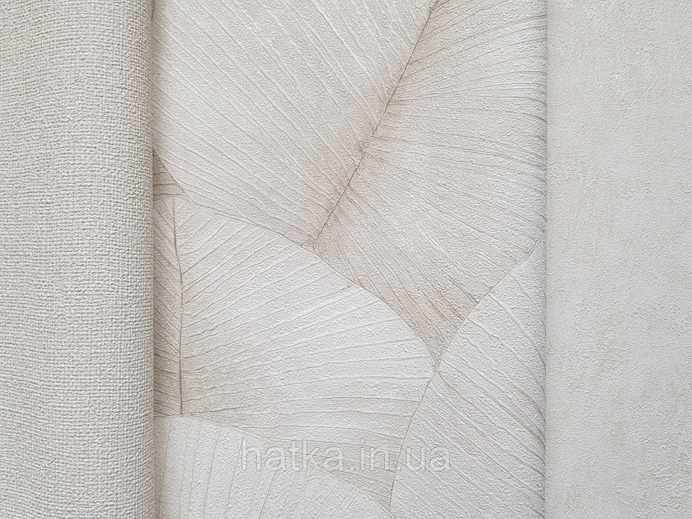 Шпалери метрові вінілові на флізеліні Marburg Kumano 1.06х10 листя бежеві пісочні зі сріблястим 3д лофт 34560 Київ - фото 2