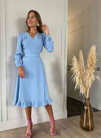 Жіноче романтичне плаття на запах костюмка Блакитний Одеса