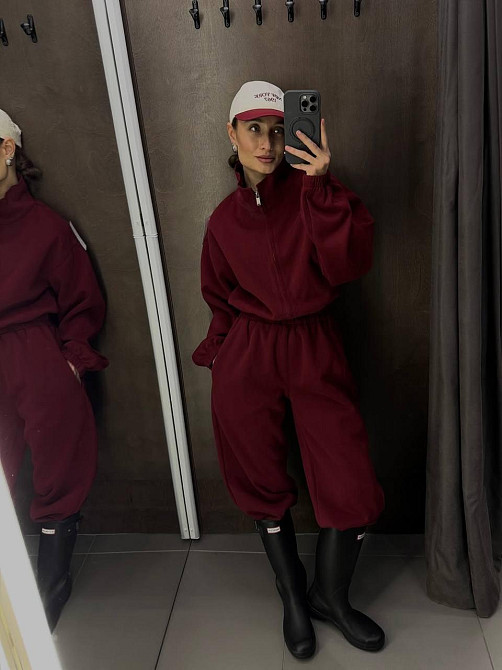 Женский теплый повседневный комбинезон трехнить на флисе Бордовый, 46/48 Одесса - изображение 9