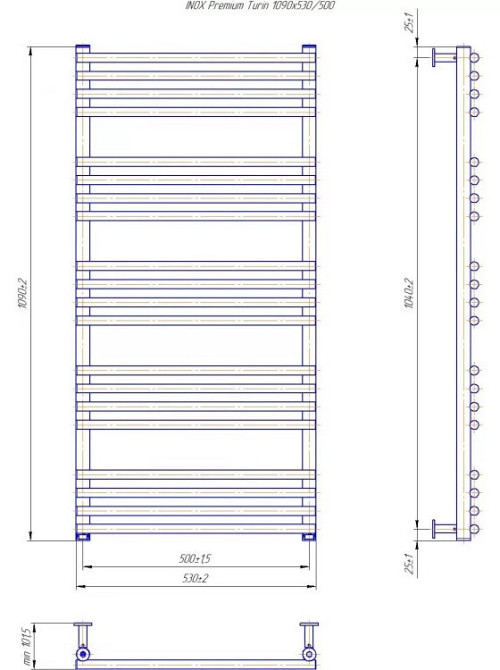 Водяной полотенцесушитель Mario INOX Премиум Турин 1090х530/500 Киев - изображение 4