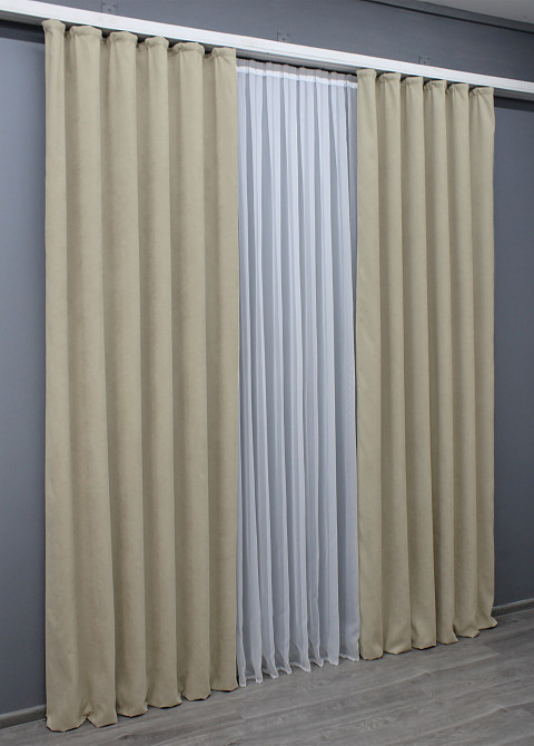 Комплект готових штор VR-Textil Мікровелюр Petek № 1488ш Бежевий 150х290 см 2 шт (33-0367) Київ - фото 4