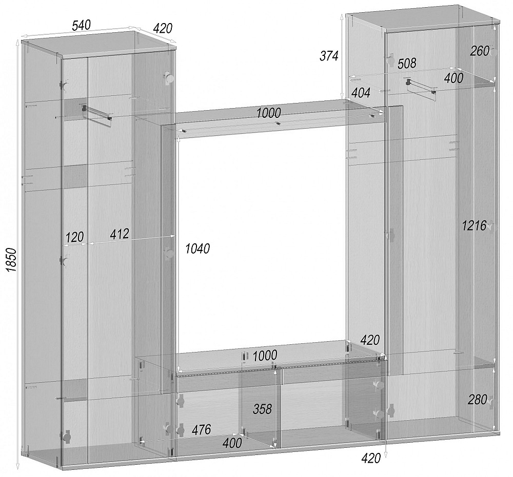 Стенка в гостиную под ТВ Эхо-4, Дуб Сонома, 2160х420х1850 Львов - изображение 4