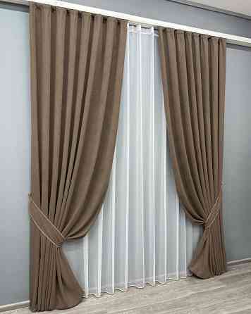 Комплект готових штор VR-Textil Мікровелюр Petek YL № 2014ш Коричневий 150х290 см 2 шт (33-1016) Київ