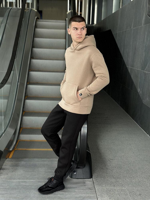 Тепле чоловіче худі на флісі з капюшоном пісочне Pobedov 008 ЗИМА Київ - фото 6