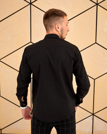 Сорочка чоловіча льон довгий рукав Чорний S Харків