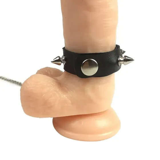 Кільце для пеніса Penis Ring із шипами та повідцем, натуральна шкіра Львів